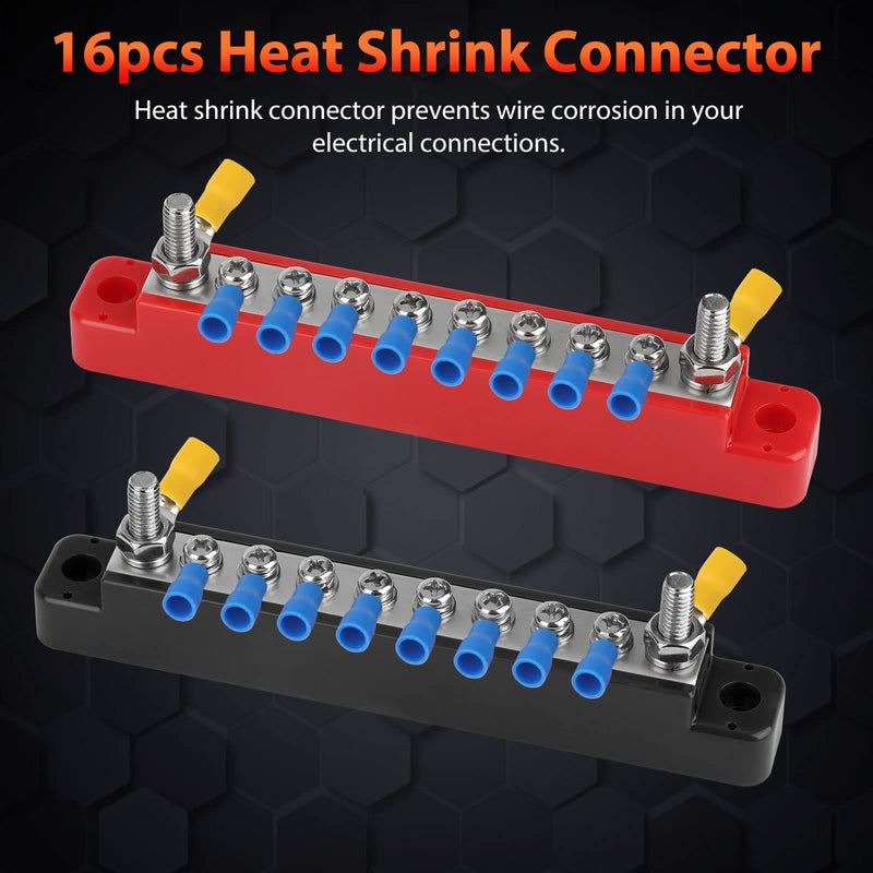 12V Bus Bar, Red Black Battery Power Distribution Block, Terminal Block M6 Terminal Studs M4 Terminal Screws, Busbar with Ring Terminals Cover, for Automotive Car Boat Marine RV Truck, Max 48V 150A