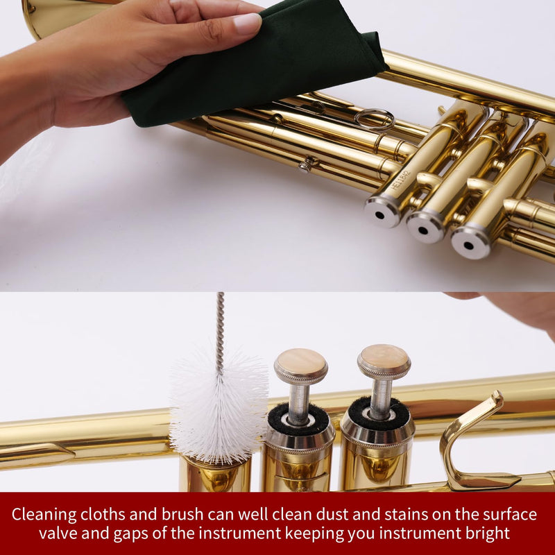 Trumpet(Cornet) Cleaning Care Kit: Valve Oil/Piston Oil, Tuning Slide Grease Oil, Snake Brush, Piston Brush, Mouthpiece Brush, Dust Brush, Cleaning Cloth–for All Musicians or Students