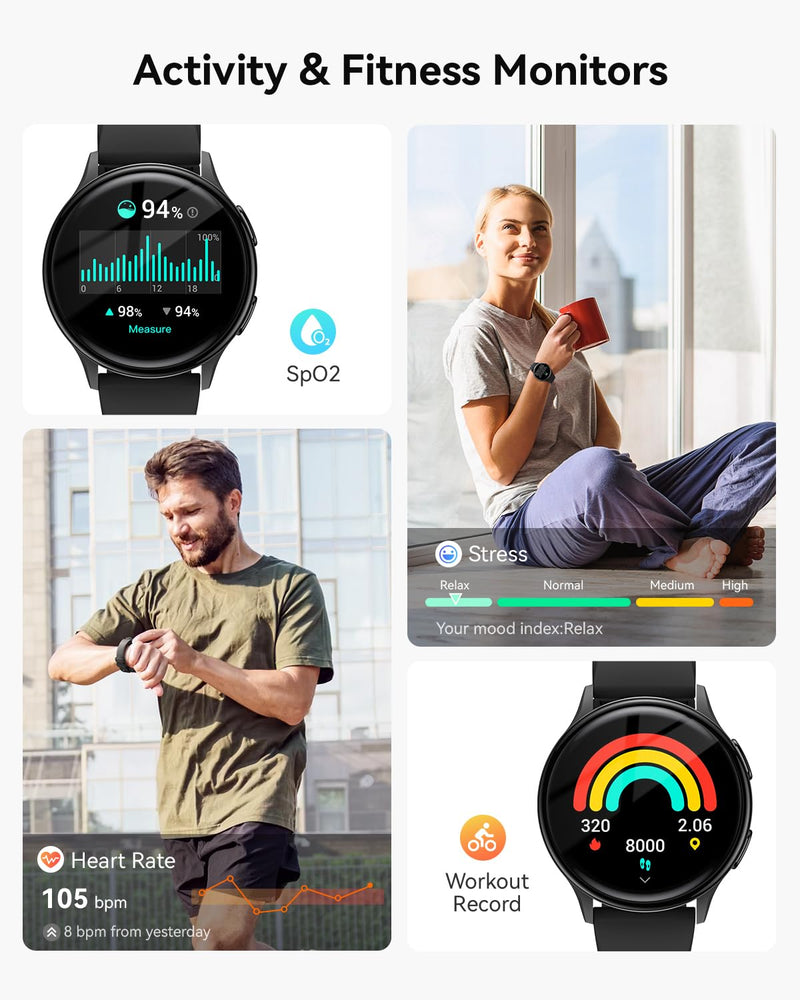 Smart Watch for Men Women: Bluetooth Calling Fitness Tracker with 1.27" Touchscreen, 24/7 Heart Rate/SpO2 Monitor, Sleep Tracker, 70+ Sports Modes, IP68 Waterproof Smartwatch for Android iOS Samsung Black