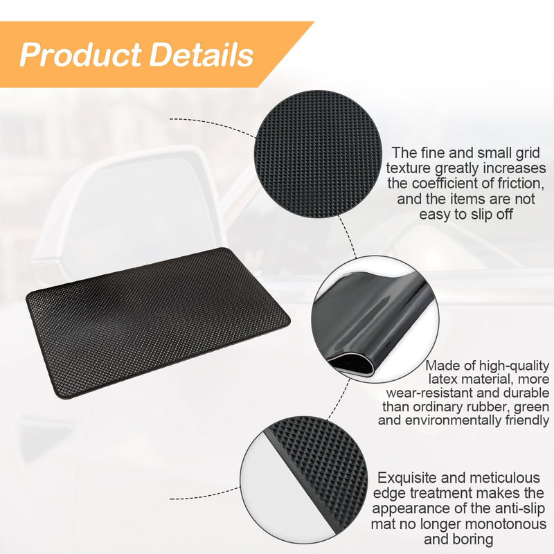 Car Dashboard Anti-Slip Mat, 10.6" x 5.9" Universal PVC Sticky Adhesive Pad for Auto, Multifunctional Vehicle Dash Strong Gripping Pad for Cell Phones Sunglasses Keys GPS Coins (Grid) Grid