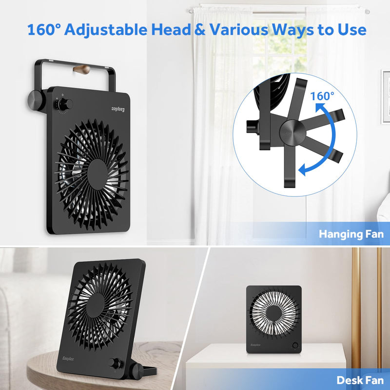 EasyAcc 10000mAh Travel Fan, Usb Desk Fan Portable, Up to 59Hour Runtime | 6"W x8“H, Ultra-Slim Design, Quiet Stepless Speed Control for Sleeping, Battery Powered Rechargeable Fan, Cruises Essential Black-6000 Battery
