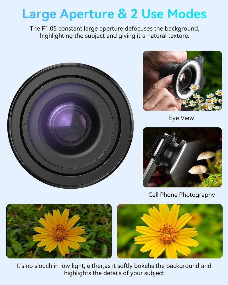 10-20X Zoom Macro Lens Kit with Fill Light for Smartphone | Macro Phone Lens with Universal Lens Clip, HD Macro Photography Lens for iPhone & Android Phone, Phone Macro Lens Attachment Blue