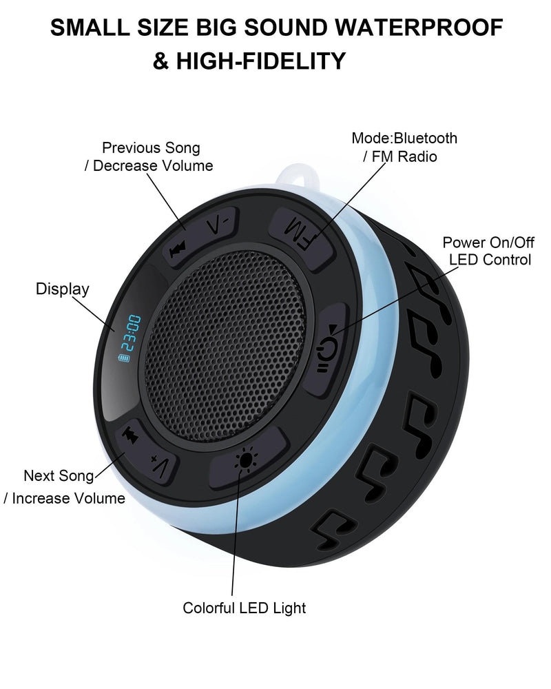 Shower Speaker Bluetooth Waterproof, Portable Wireless Bathroom Speaker with HD Sound & Deep Bass, IPX7 Waterproof Mini Speaker with Shower Phone Holder, for Shower, Pool & Travel