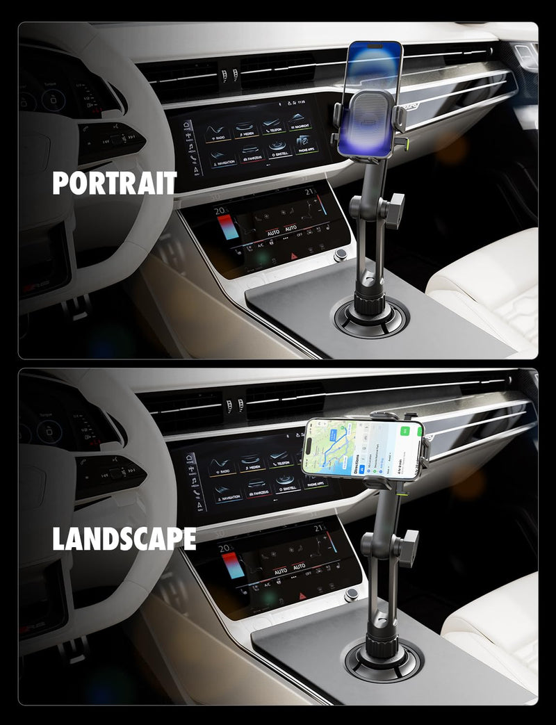 Bracketron OneClick Cup Phone Holder for Car, 360° Rotation Expandable Base | OneClick car phone mount with twist-to-expand base, folding support legs, and secure hold for smartphones up to 4.2 inches