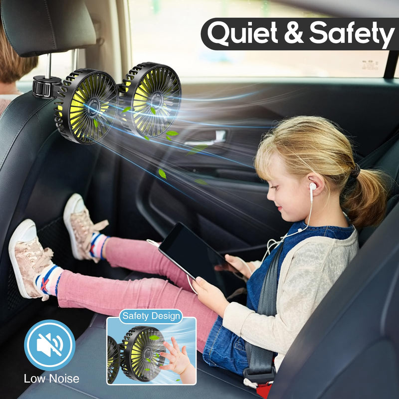 Dealswin USB Single Head Car Fan and USB Dual Head Car Fan for Backseat for Kids