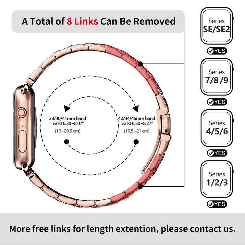 Fullmosa Compatible Stainless Steel Apple Watch Band 44mm/45mm/42mm Rose Gold with Case & Compatible Metal No tool needed Apple Watch Band with Case 44mm/45mm/42mm Rose Gold