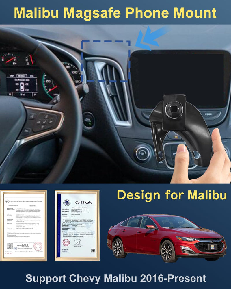 for 2026 Chevy Malibu Phone Mount 15W Fast Wireless Charger for 2026 Chevy Malibu Phone Holder 2026 Malibu Accessories Custom Fit Malibu 2016-present Compatible for All Cell Phones