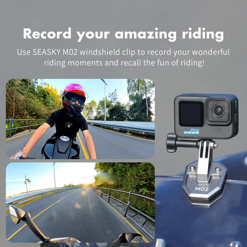 [AUSTRALIA] - SEASKY M02 Motorbike Motorcycle Windscreen Clamp Mount Accessories All Aluminum CNC for Gopro Hero 13 12 11 10 9 8 7 for DJI Action 6 5 4 3 2 for insta360 Ace Pro 2 Sports Action Camera 