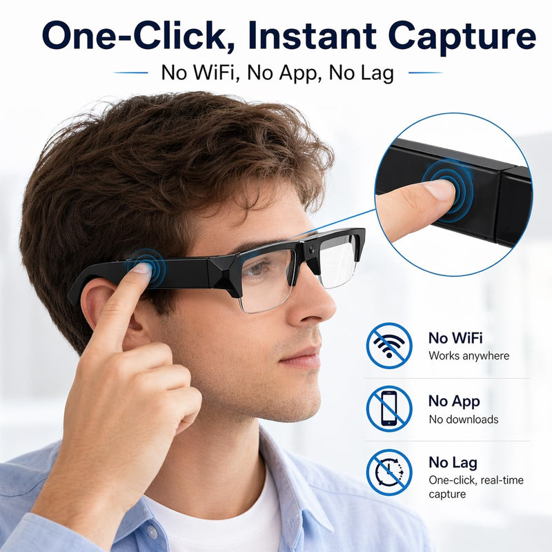 Camera Glasses HD 1080P – Video Recording Glasses with Audio, Hands-Free POV Smart Glasses for Men Women, Wide Angle Wearable Camera for Vlogging Outdoor Sports, (32GB SD Card Included) 32 GB