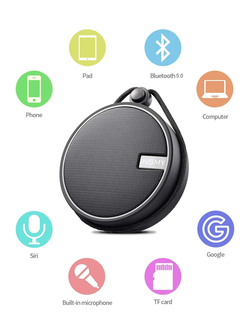 INSMY C12 IPX7 Waterproof Shower Bluetooth Speaker, Portable Small Speaker, Speakers Bluetooth Wireless Loud Clear Sound Support TF Card Suction Cup for Kayak Canoe Beach Gift (Black) Black