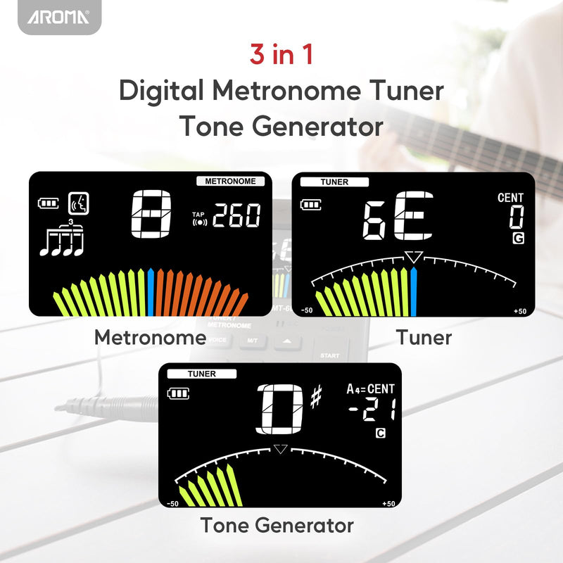 [AUSTRALIA] - Aroma Digital Metronome Tuner Rechargeable for All Instruments with Guitar Bass Violin Ukulele Chromatic and Wind Instruments Tuning Modes 