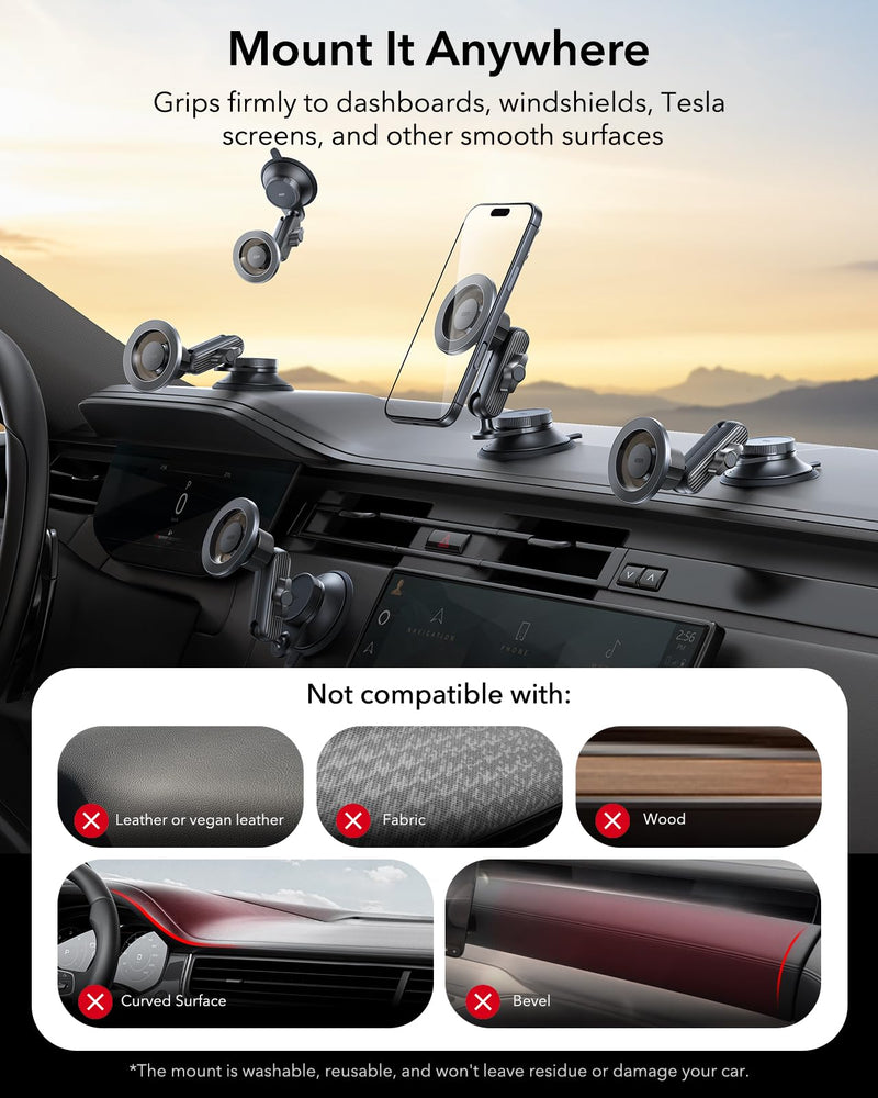 ESR OmniLock for MagSafe Car Mount for iPhone 17-12,Samsung/Google | Suction Cup Phone Holders for Your Car, Magnetic Car Mount for Dashboard/Windshield, 360° Adjustable, for All Smartphones
