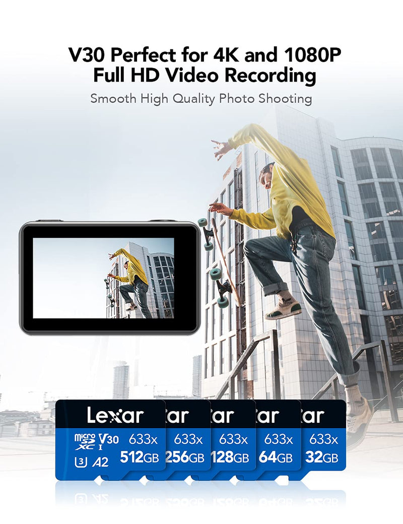 Lexar High-Performance 633x 512GB microSDXC UHS-I Card w/ SD Adapter, Up To 100MB/s Read, for Smartphones, Tablets, and Action Cameras (LSDMI512BBNL633A) Single
