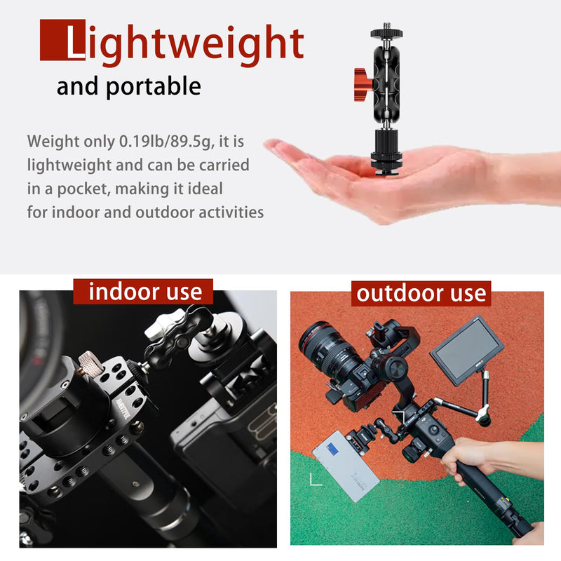 Mini Magic Arm Multi-Function Double Ball Head with Cold Shoe Mount and 1/4’’-20 Screw for Monitor, LED Light, Microphone, Max Load up to 2kg/4.4lb - 2 Pieces