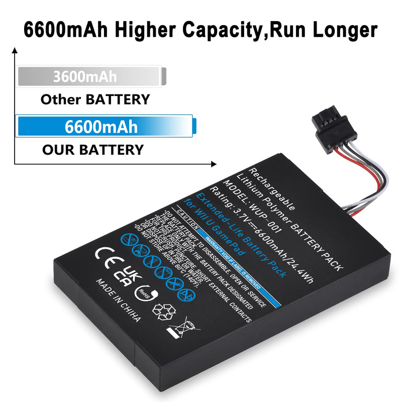 Pickle Power 6600mAh Wii U Gamepad Battery, Rechargeable Wii U Battery Replacement for Nintendo Wii U Gamepad WUP-010 WUP-012
