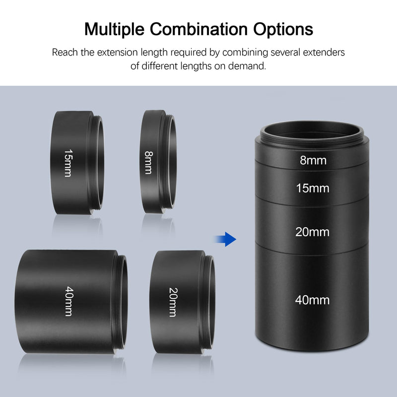 [AUSTRALIA] - Astromania Extension Tube, T2 Extension Tube Kit with M42x0.75 on Both Sides - Length 8mm 15mm 20mm 40mm, Telescope Photo Adapter Astrophotography Accessories Fit for M42 T2 T Ring DSLR/SLR Cameras 