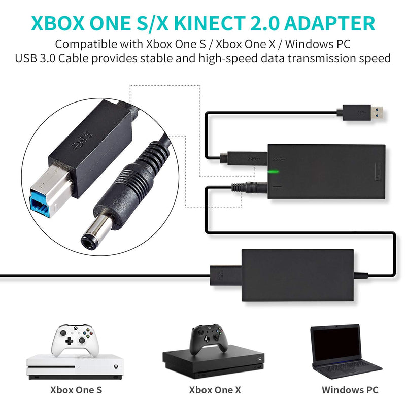 Xbox Kinect Adapter Charger for Xbox One S/X Kinect 2.0 Sensor and Windows PC Interactive APP Program Development Adapter Power Supply Connect to PC Via USB 3.0