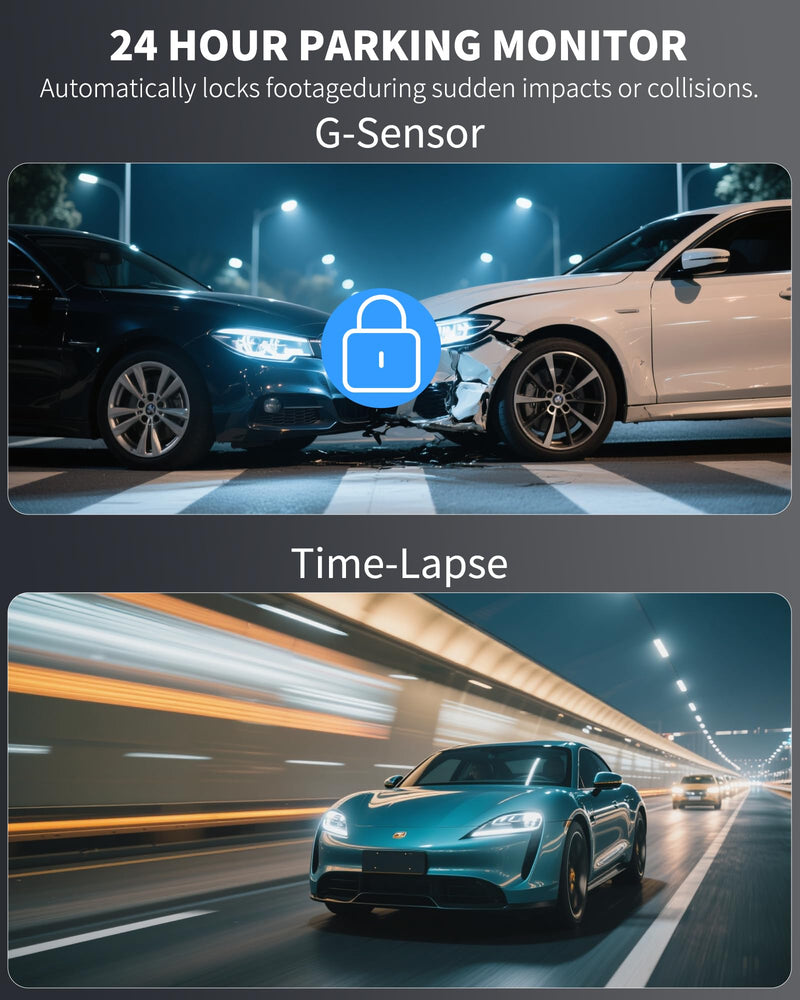 AZDOME 4K Dash Cam Front and Rear 1080P, Free 64GB Card Included, 5.8GHz WiFi Dual Dash Camera for Cars, 3" IPS Screen Dashcam, Car Camera with G-Sensor, 170°Wide Angle,24H Parking Mode Voice Control M17pro