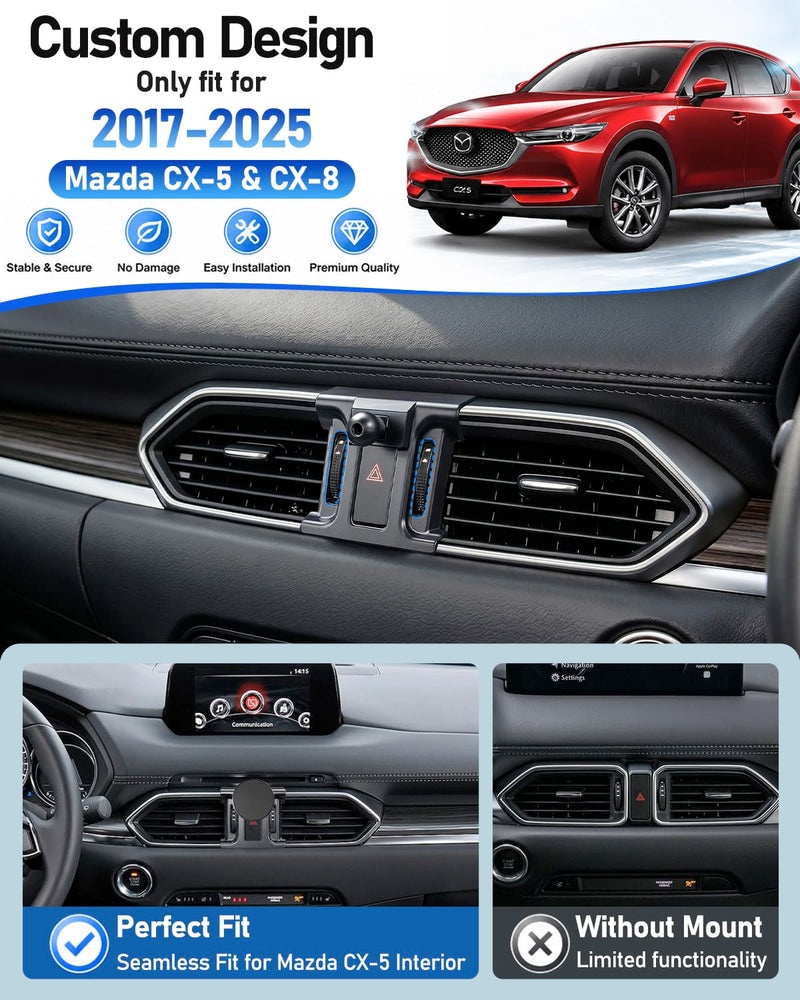 Car Phone Holder, Car Mount for Mazda CX5 2017-2025, Air Vent Phone Holder, Magsafe Magnetic Navigation Stand Fit for iPhone 17 16 15 14 13 12 Pro Max Plus Mini, Magsafe Case, All Phones Upgraded Magnetic