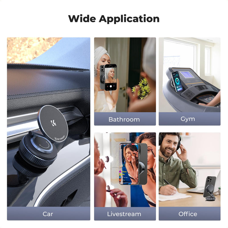 K&F CONCEPT 360° Vacuum Magnetic Car Mount | Foldable & Adjustable Magnetic Phone Holders for Car/Gym/Mirror/Smooth Surface, Compatible with iPhone 17-12, TC07