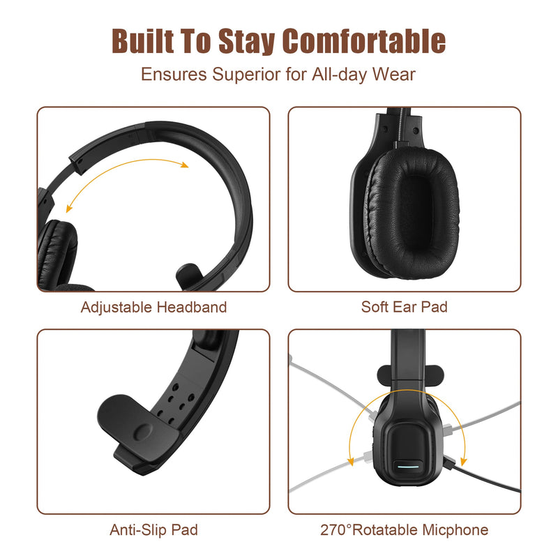 COMEXION Trucker Bluetooth Headset V5.0, Wireless Headset with Noise Canceling&Mute Microphone for Cell Phones, On Ear Bluetooth Headphone for Computer, Zoom Meetings, Skype, Home Office BH-M100
