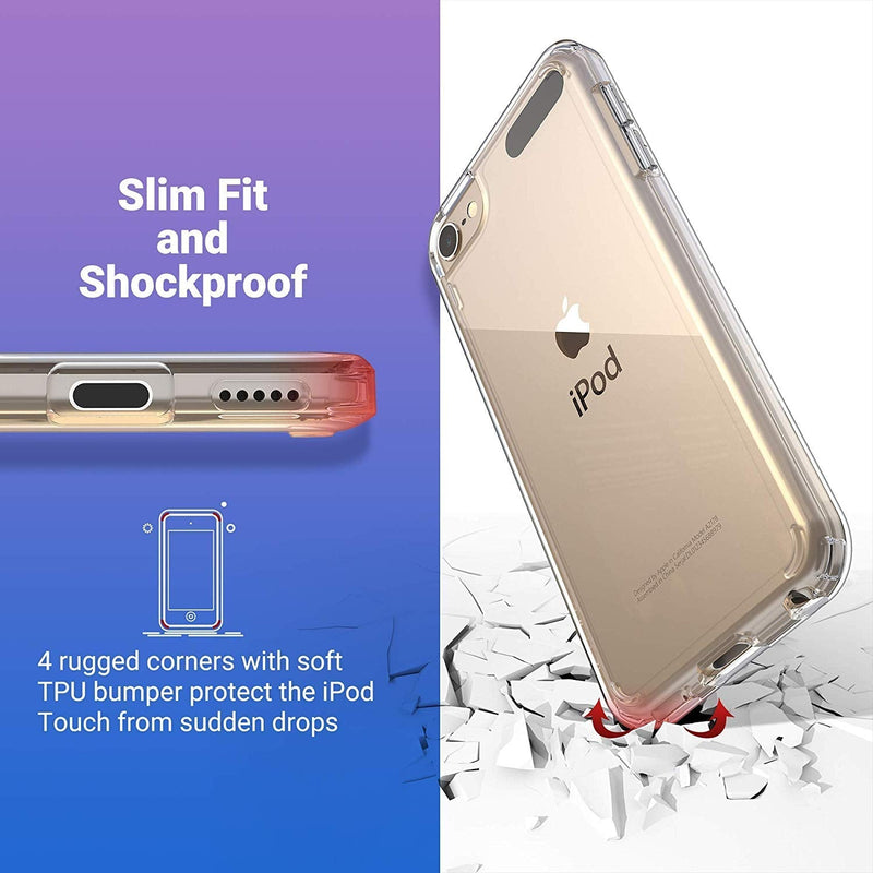 ULAK Compatible with iPod Touch 7 Case Clear, iPod Touch 6 Touch 5 Case with 2 Screen Protectors, [Anti-Yellowing] Slim Soft TPU Bumper Hard Cover for iPod Touch 5th /6th /7th Generation, Clear
