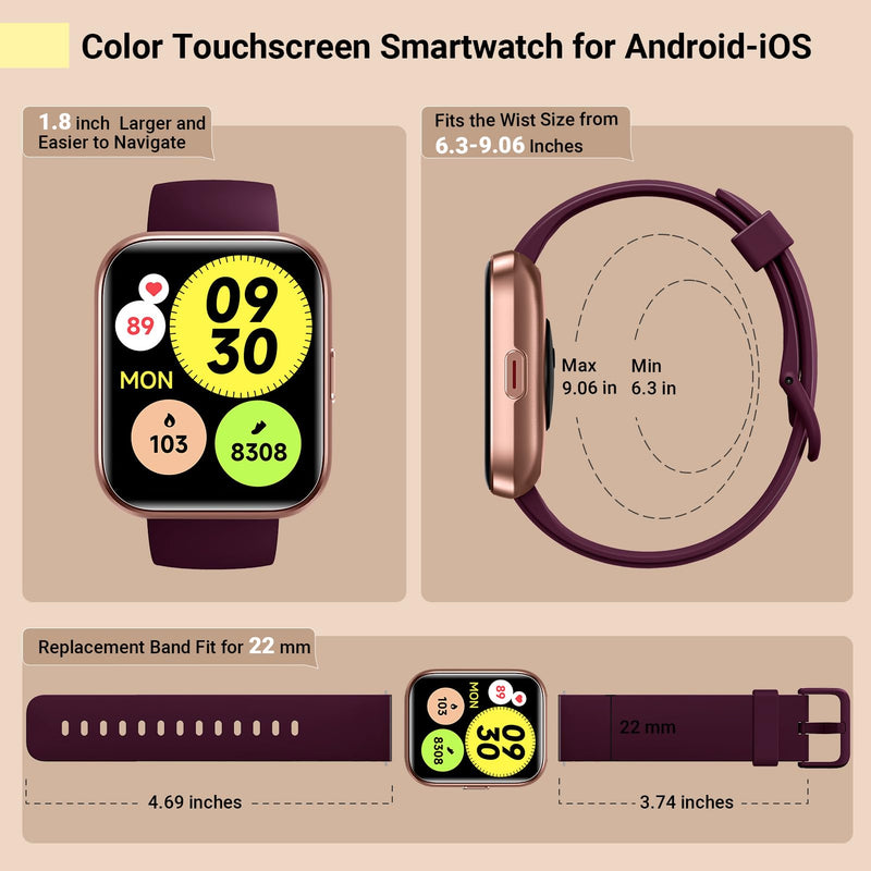 Quican Smartwatch for Women with Extra Black Nylon Watch Band Replacement