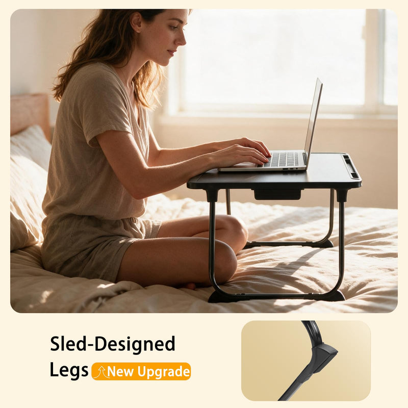 ‌CELNAVOS Lap Desk - 23.6" Large Portable Laptop Stand with Metal Legs, Built-in Storage Drawer & Non-Slip Lip - for Home Office, Gaming, Writing, Meals, Fits Adults and Kids