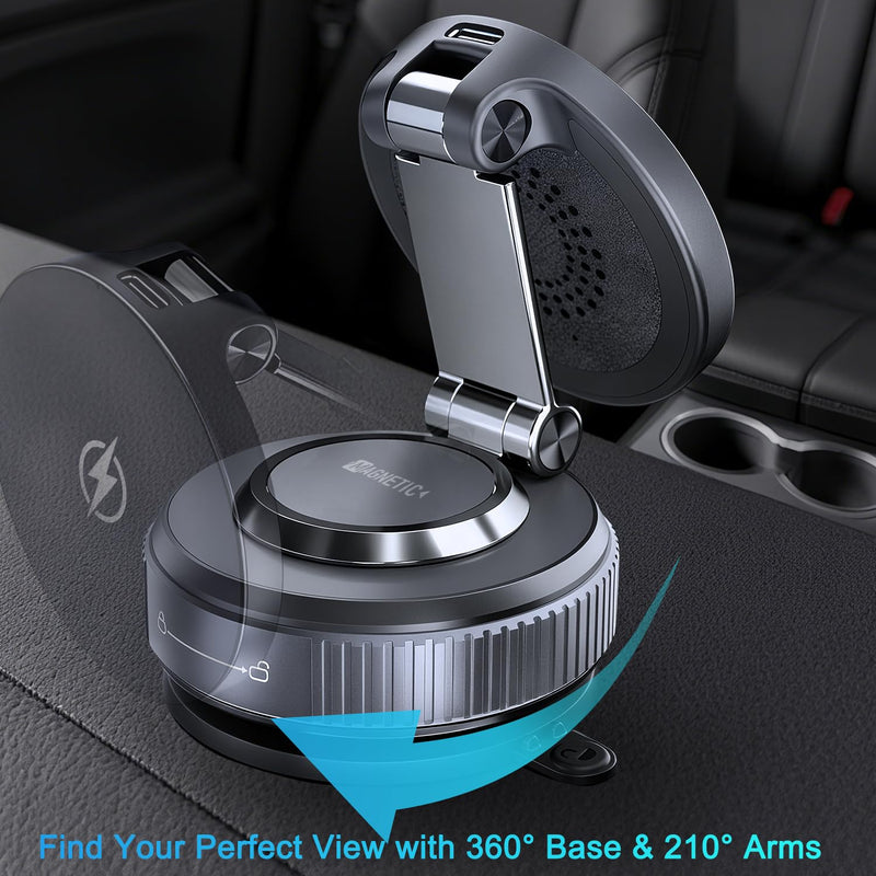 for Magsafe Car Mount Charger, Ultra-Strong Suction Phone Mount | 15W Fast Wireless Charging, 3000gf N55 Magnetic Phone Holder, 360° Rotation Base & Dual Axis Adjustable Car Accessories