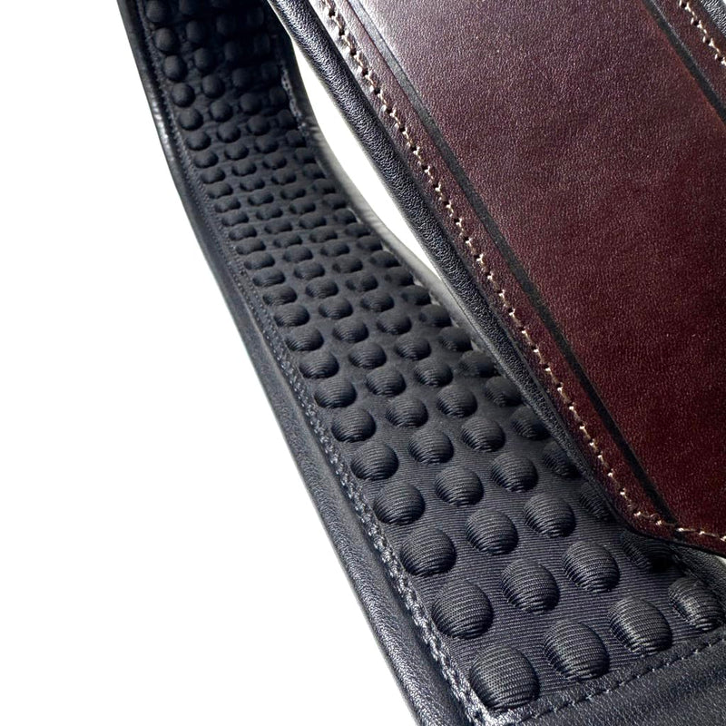 Walker And Williams FPB-43 Super Premium Full Length Grain Leather Air Cell Neoprene Backed Guitar Strap In Dark Hickory Brown Finish, Aged Nickel Buckle For Acoustic, Electric, And Bass Guitars.