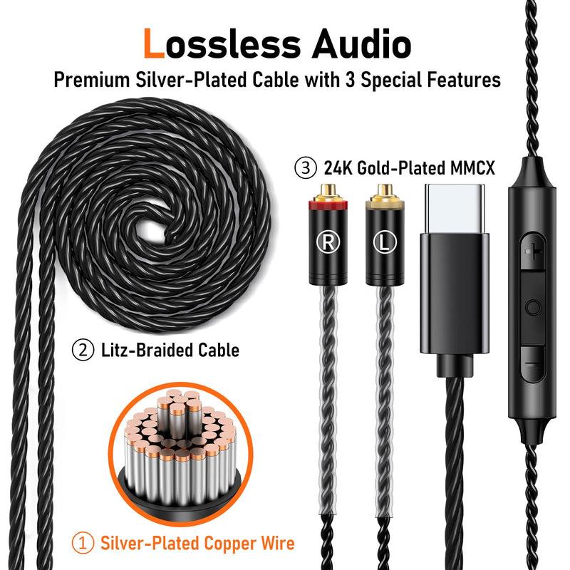 [AUSTRALIA] - Vibes 202M Wired Earbuds - HiFi in Ear Monitor Headphones - Noise Isolating Ear Buds w/ Mic - Clear Sound, Deep Bass & Comfort-Fit Gaming Earphones - MMCX to 3.5mm & Silver Plated Cord, Carrying Case 3.5mm & Mic 1-Black 