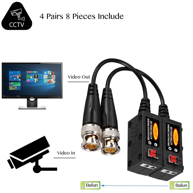 1080P AHD/HD-CVI/TVI/CVBS Passive HD Video Balun Transmitter 4 Pairs (UTP Up to 350M-600M)