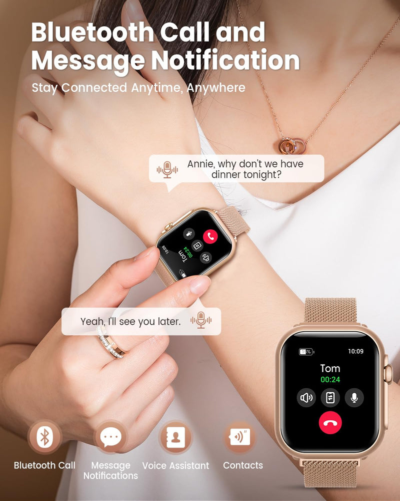 Smart Watch for Women for iPhone Android:1.85" Smartwatch Fitness Tracker | Make/Answer Call Sleep Heart Rate SpO2 Blood Pressure Monitor IP68 Waterproof 120+Sport Mode 1000mAh Battery 2Bands Pinksand 1.85
