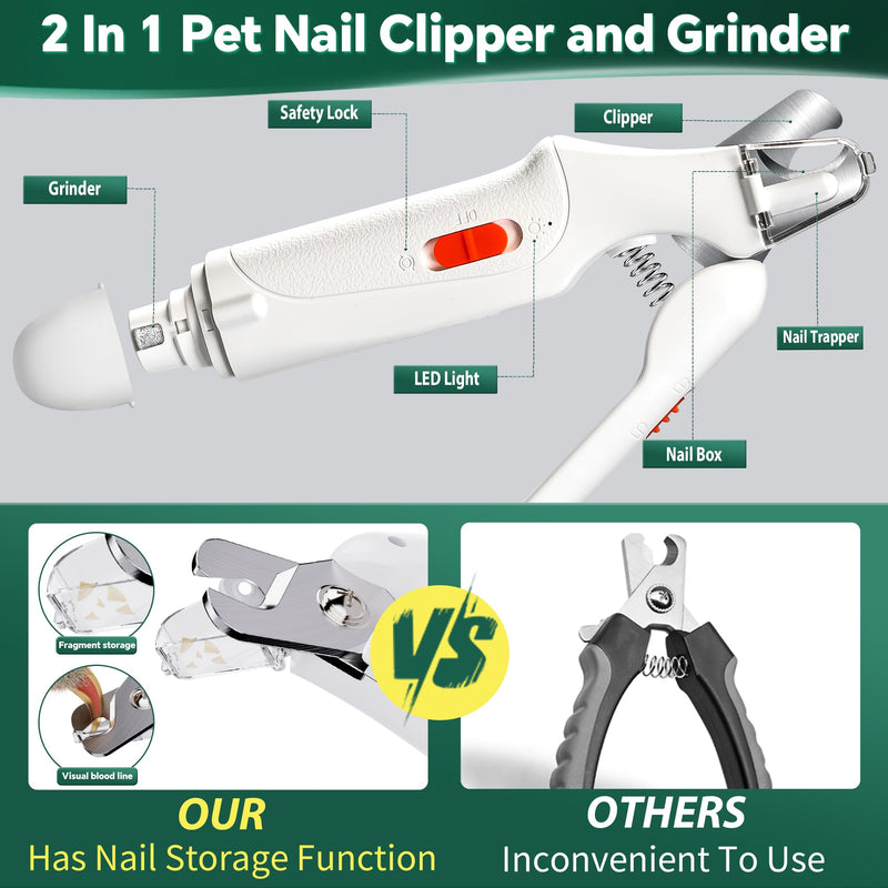 [AUSTRALIA] - CATPICK 2-in-1 Cat Nail Clippers & Dog Nail Clippers Trimmers for Large Medium Small Dogs Cats Claw Trimmer Quick Sensor and Safety Guard USB Rechargeable with 2 LED Lights Dogs Nail Trimmer White 6th Generation 