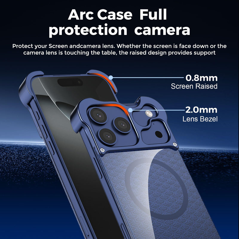 for iPhone 17 Pro ， Military-Grade Metal Bumper Case, Frameless Design with Scratch-Resistant Acrylic Anti-wear Backplate (Anti-wear Backplate, Blue, iPhone 17 Pro)