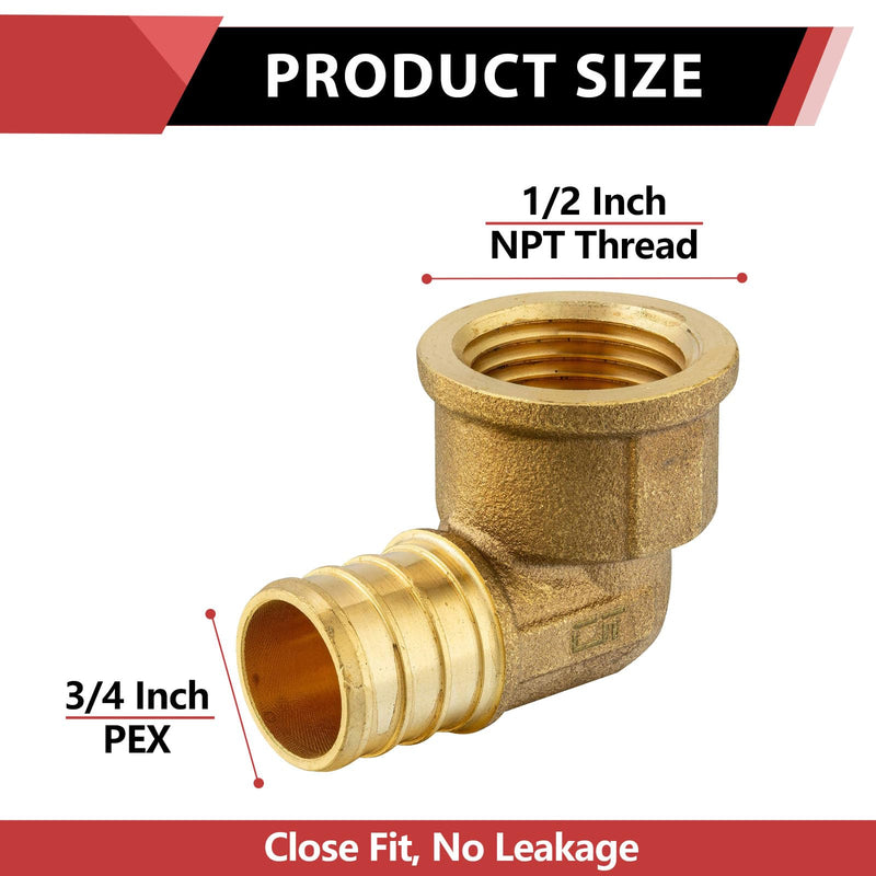 [AUSTRALIA] - (Pack of 2) EFIELD Pex 3/4"x 1/2" Female Threaded NPT Elbow Adapter Brass Crimp Fittings (Pex 3/4"x 1/2" Female Thread),(PEX1807301-2PCS) 3/4"x 1/2"(Pack of 2) 