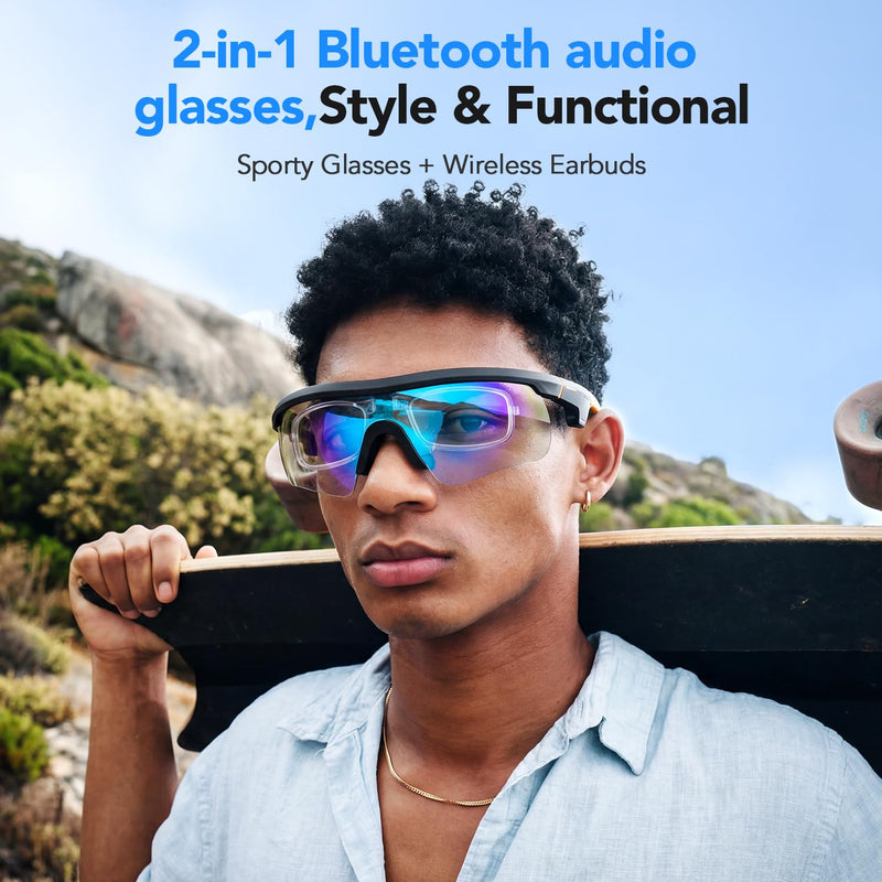 Sporty Bluetooth Safety Audio Glasses with Enhanced Mic Silicone Sleeve | King Will, Water-Resistant & UV Protection, For Cycling & Outdoor, Enhanced HIFI Stereo Effects, Fast Charging, 8H Playtime