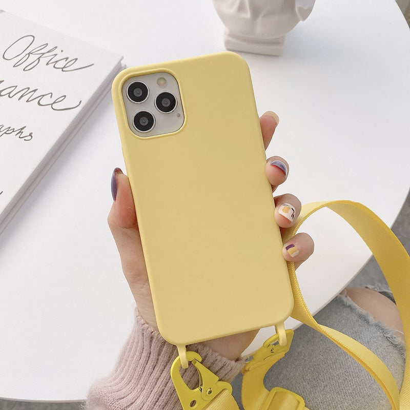 for iPhone 15 Pro Max,Crossbody Phone Case with Shoulder Strap Soft Silicone Case with Adjustable Lanyard Cute Cool Wireless Charging Shockproof Protector for Women Girls Yellow