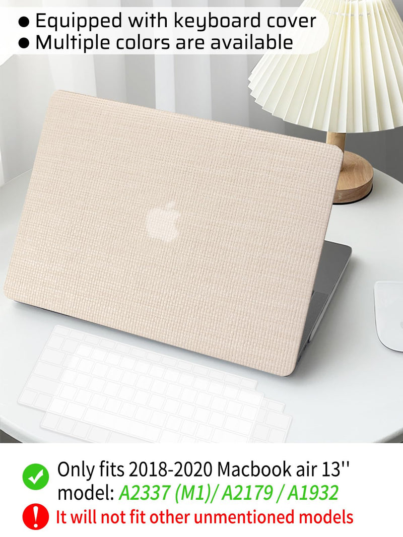 Seorsok Compatible with MacBook Air 13 Inch Case2022 2021 2020 2019 2018 Release A1932 A2179 M1 A2337 Touch ID,Elegant Leather Plastic Hard Shell Case with Transparent Keyboard Cover,Beige Woven Air13（A1932 A2179 M1 A2338） Beige