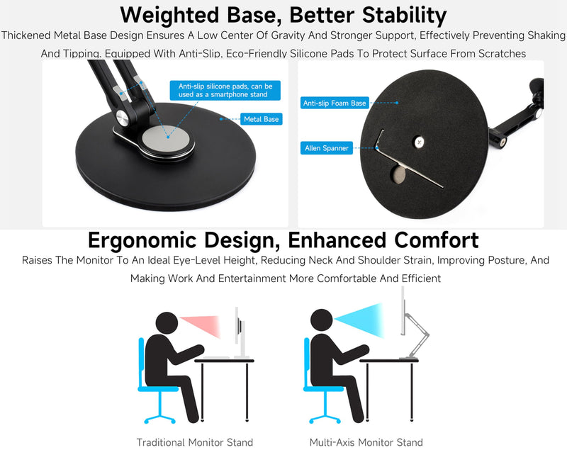 Portable Magnet Monitor Adjustable Stand Magnetic N52 Neodymium, Compatible with 4~18.5inch Monitors, Supports Multi-axis Rotation, Comes with Magnetic Metal Rings, Foldable for Easy Storage