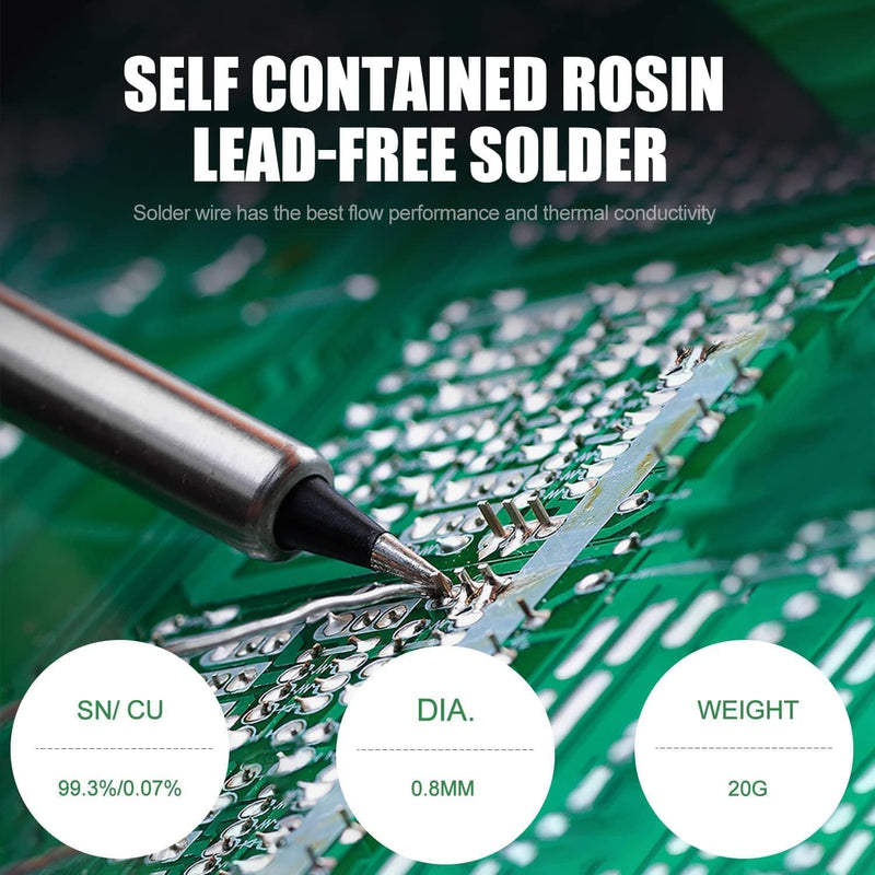 Solder 0.8 mm with 10 g Solder Paste, Solder Lead Free with Rosin Core, Solder with Flux 20 g, Solder Wire for Repair and DIY of Electronic Electric Soldering Components