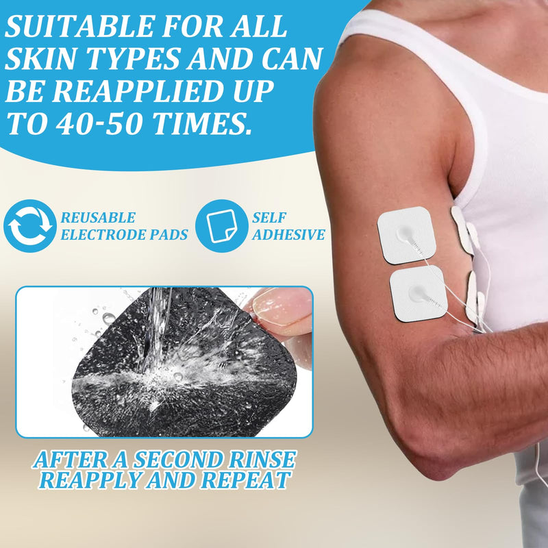 Electrode Pads Adhesive Electrodes 5 x 5 cm with 3.5 mm Snap Push Button 8 Compatible with TENS Devices and EMS Trainers Reusable