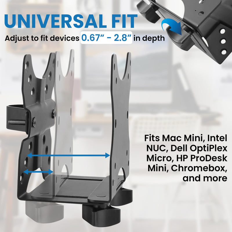 Mount-It! Adjustable Thin Client Mini PC Mount – Under Desk, Wall, Pole, or VESA Monitor Stand – Fits Mac mini, Small CPUs, Thin Clients, Docking Stations – Holds 11 lbs 0.67” - 2.8”