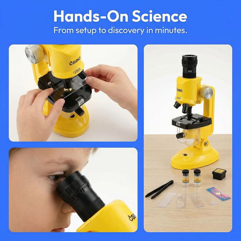 [AUSTRALIA] - Little World Microscope for Kids, 100x 400x and 1200x Science Kits for Kids Age 5-7 Age 8-12, Microscope Beginner Kit with LED, Learning Resources Toys, Science Experiment STEM Kits for Boys Girls 