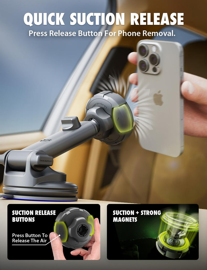 Bracketron MagAlign Max Magnetic Car Phone Holder, Vent Mount, MagSafe | MagSafe car phone mount with magnetic mount and suction base, vent holder for iPhone 17/16/15/14/13/12 models