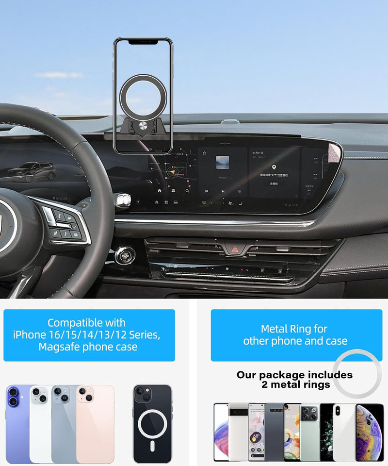 Car Phone Holder for Buick Envision 2024 2025 30" Screen Accessories | MagSafe Strong Magnetic Clip Cell Phone Mount, 360° Rotatable Hands-Free Holder, Not Block Air Vents