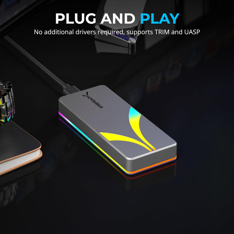 SABRENT Rocket RGB NVMe & SATA M.2 SSD Enclosure, 20Gbps (EC-RGBG) | USB-C 3.2 Gen 2x2 20Gbps; tool-free; UASP; RGB LED; aluminum; 2230-2280; plug & play Multicolor