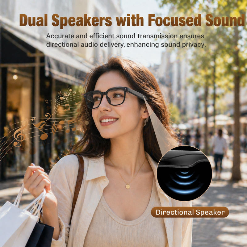 AI Smart Glasses with Camera, 4K Video, Real-Time Translation, AI Assistant | Object Recognition, Open-Ear Speakers, Bluetooth Calling, Transparent Lenses Transparent Lens