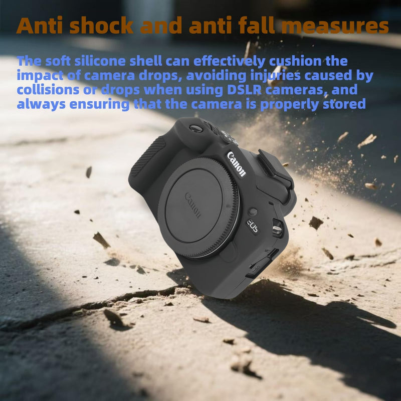 Case for Canon EOS R100 Camera, EOS R100 Accessories (Black) | Soft Silicone Shockproof Protective Cover with Anti-Scratch & Non-Slip Grip, Includes 2 Screen Protectors + 1 Wrist Strap Black