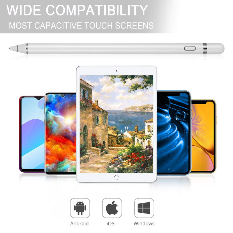 Active Stylus Pens for Touch Screens, Digital Stylish Pen Pencil Rechargeable Compatible with Most Capacitive Touch Screens WHITE